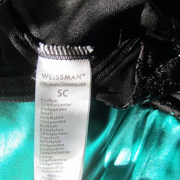 GIRL'S DANCE COSTUME, S, WEISSMAN BLACK & GREEN FLARED SKIRT, MESH INSERT TORSO - Picture 6 of 6